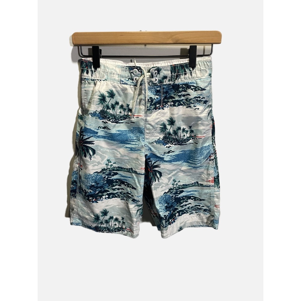 Gap Kids Board Shorts Boys L Blue Tropical Palm Island Swim Trunks Beach Surf